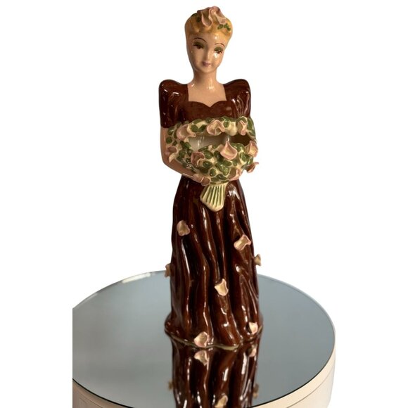 Hedi Schoop Lady Figurie Brown Gown Calla Lily Bouquet California Pottery 1950 1 - Picture 1 of 7